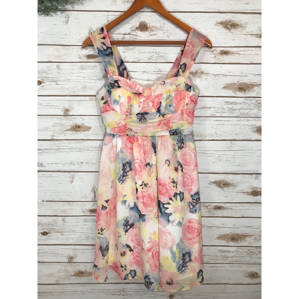 CANDIES SHEER PINK FLORAL DRESS SIZE MEDIUM